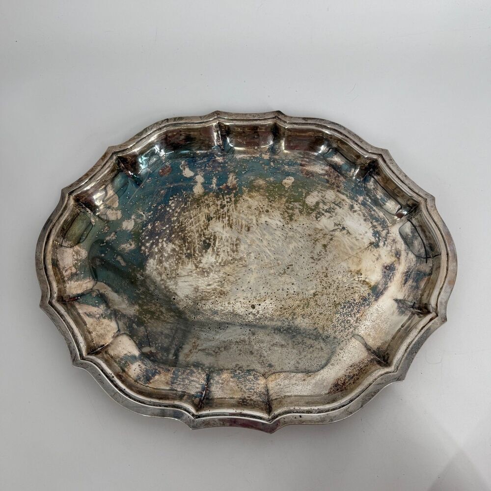 Vintage International Silver Co. Chippendale Scalloped Serving Tray 14'' Silver